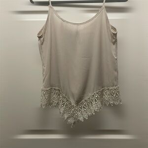 Nella Fantasia Cream Cami Top With Lace Trim.